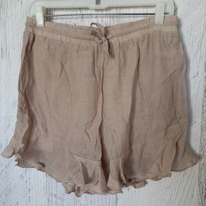Blu Ivy Light Beige Ruffle Hem Women’s Shorts - Drawstring Waist